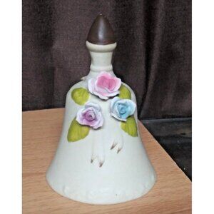 VTG 80s ARNART Dinner Bell Bisque Porcelain Wedding Mission Prayer Hand Bell